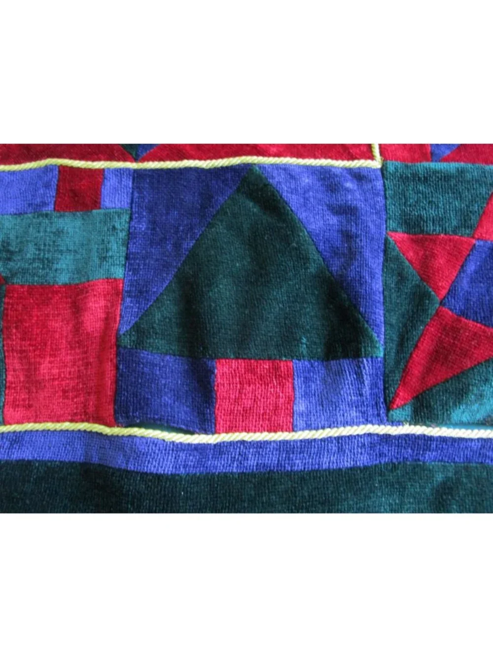Patchwork Chenille Quilt Throw Blanket Cabin and Star Pattern Green Red Purple